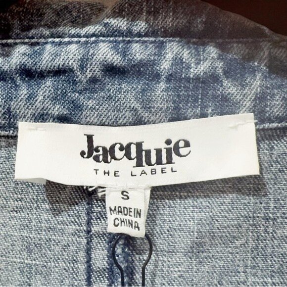 NWT Jacquie the Label Elodie Cotton Embroidered Denim Mini Shirt Dress - Picture 3 of 10